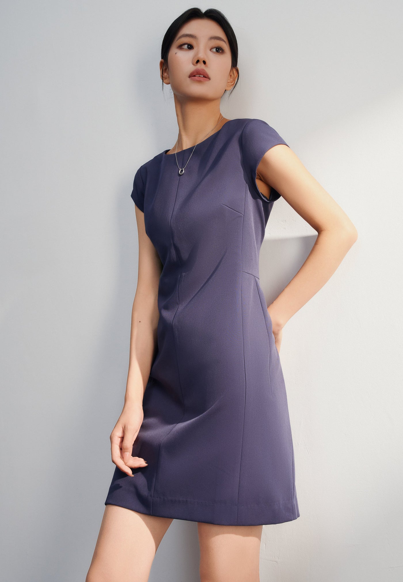 Women Clothing Multi-Way Stretch Boat Neck Fitted Dress Fitted Shape