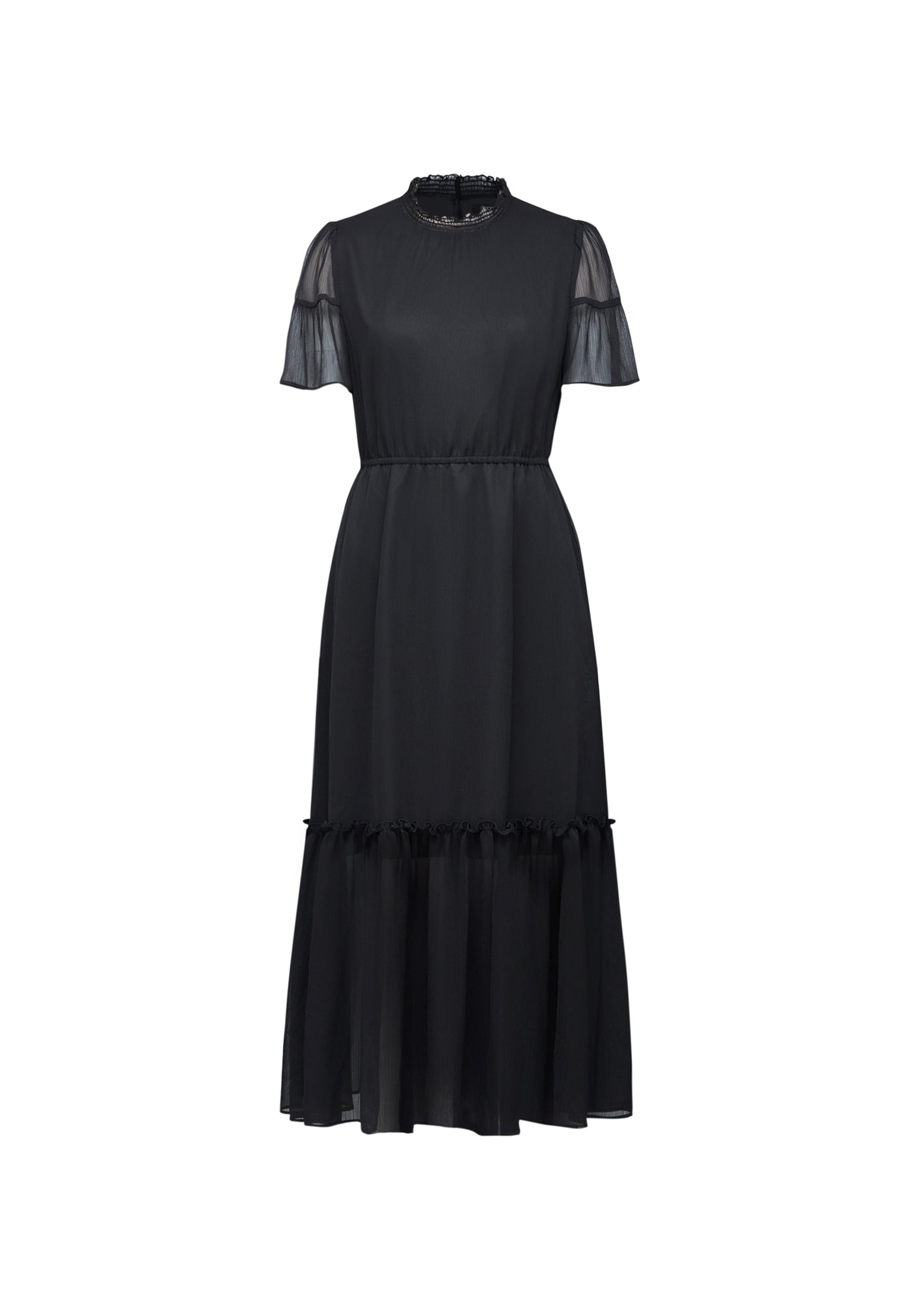 Women Clothing Crepe Smock Neck Maxi Dress Fit & Flare Shape