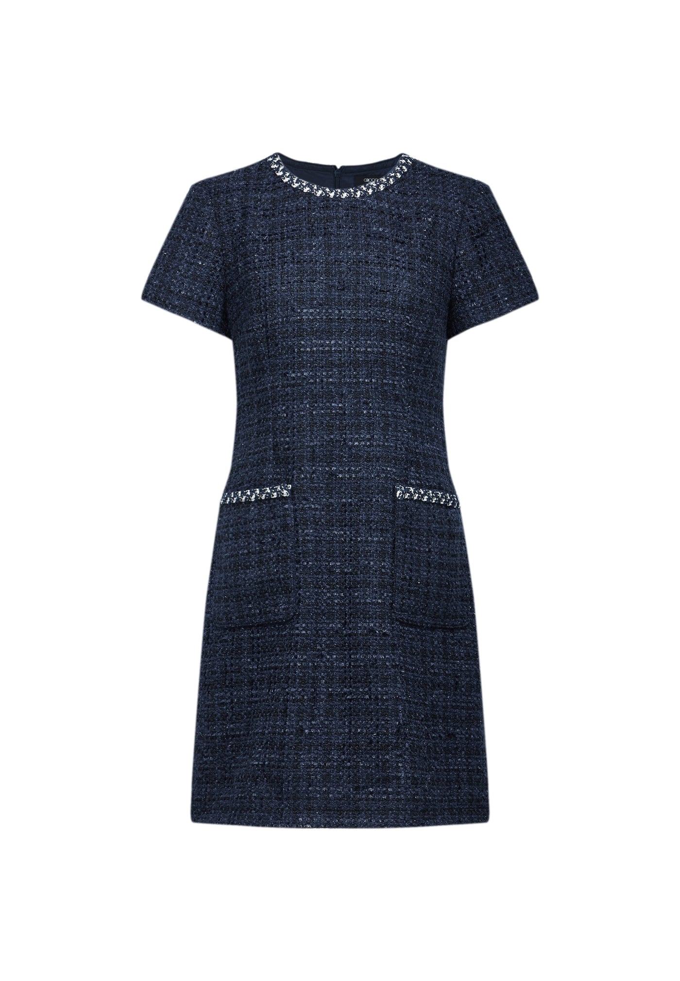 Women Clothing Contrast Trim Tweed Dress Fitted Shape