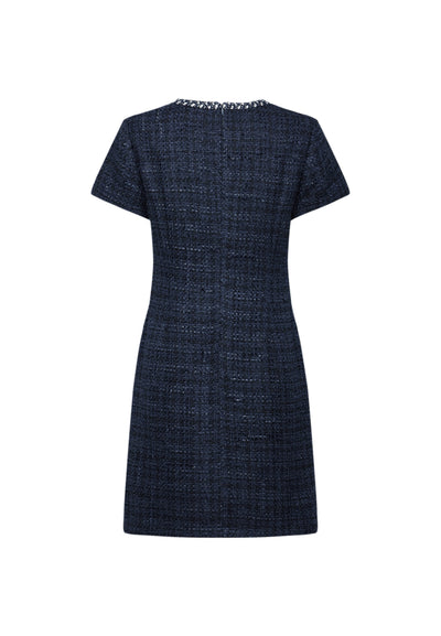 Women Clothing Contrast Trim Tweed Dress Fitted Shape