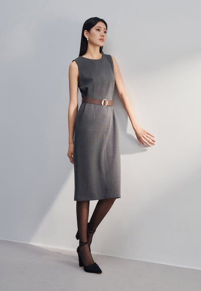 Women Clothing Fitted Dress With Belt Fitted Shape