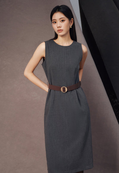 Women Clothing Fitted Dress With Belt Fitted Shape