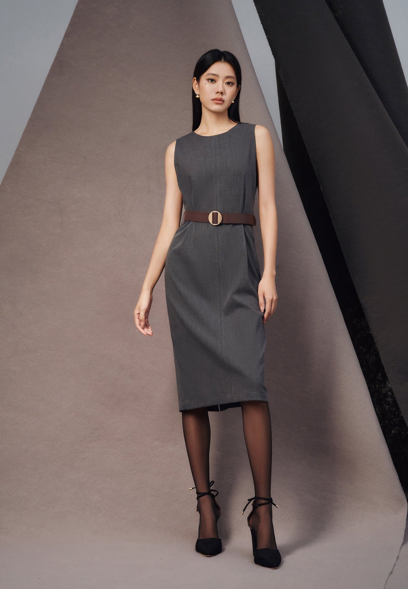 Women Clothing Fitted Dress With Belt Fitted Shape