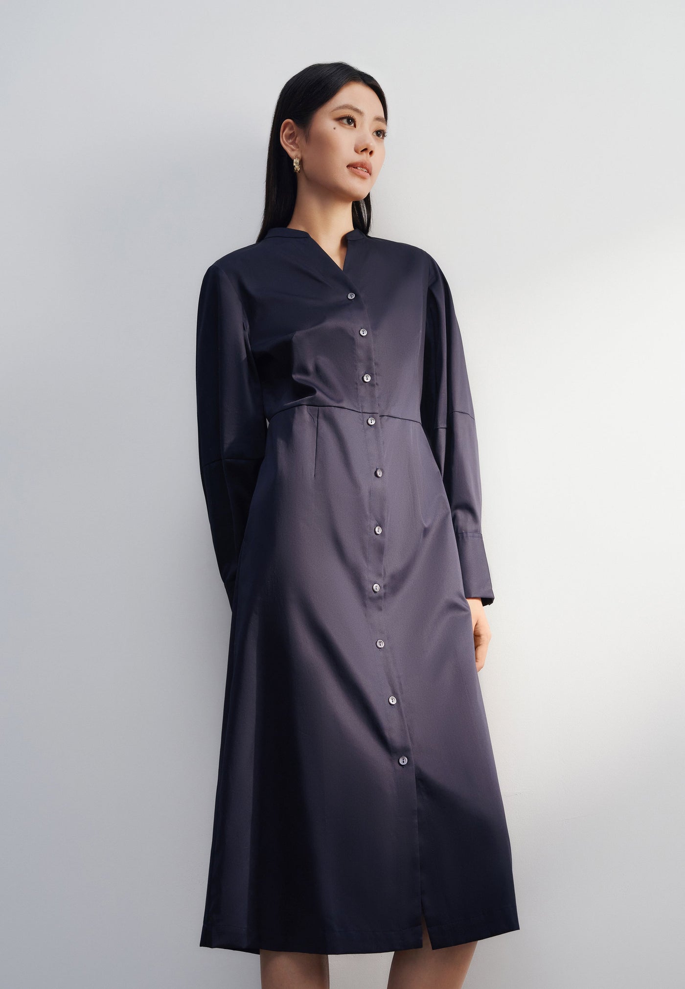 Women Clothing Puff Sleeve Shirt Dress Fit & Flare Shape