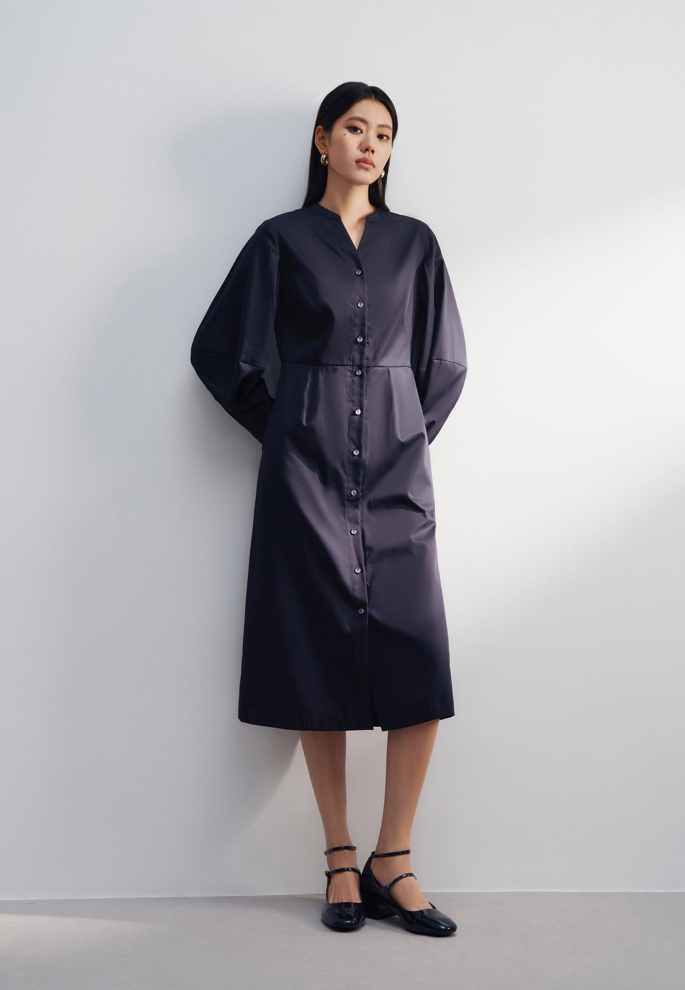 Women Clothing Puff Sleeve Shirt Dress Fit & Flare Shape