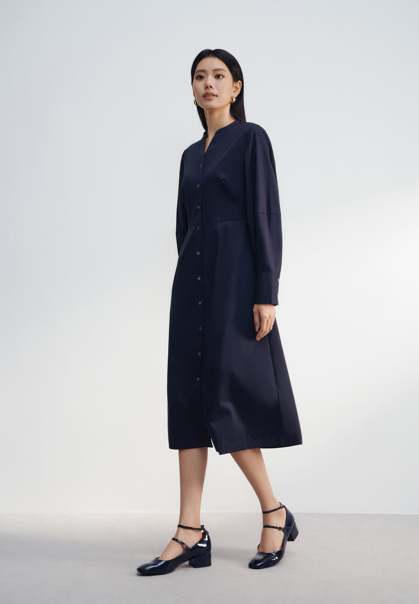 Women Clothing Puff Sleeve Shirt Dress Fit & Flare Shape