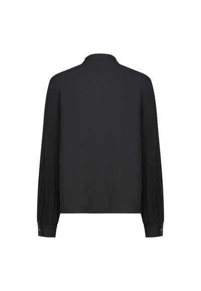 Women Clothing Crepe Stand Collar With Pleat Detail Long Sleeves Blouse Loose Fit