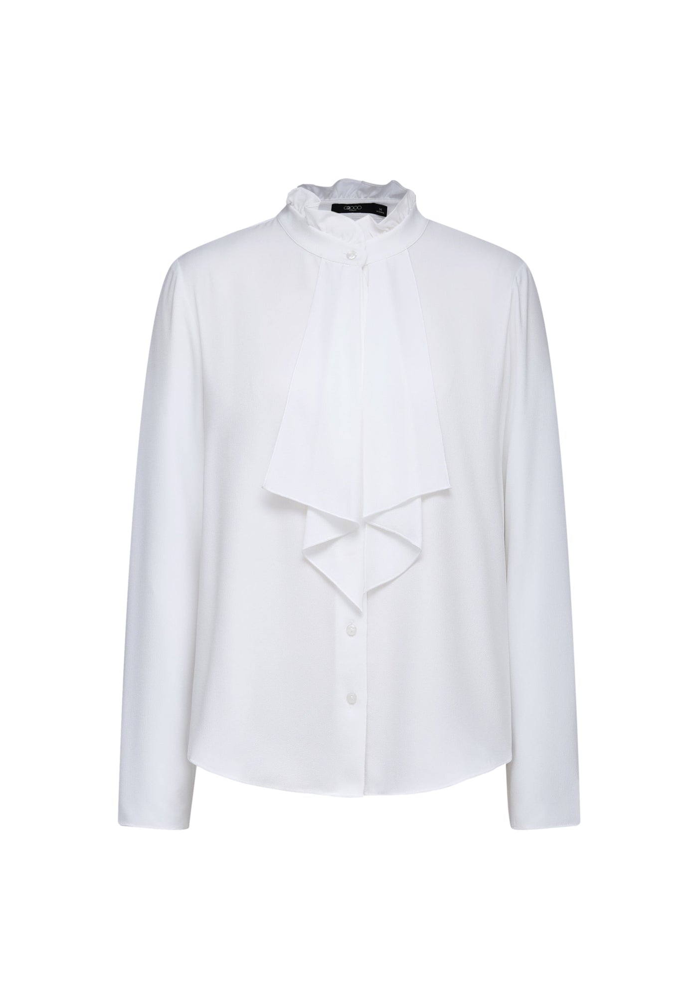 Women Clothing Crepe Ruffled Stand Collar With Double Tie Detail Long Sleeve Blouse Regular Fit