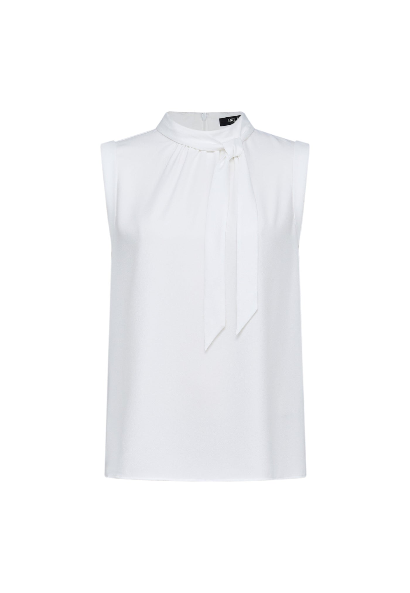 Women Clothing Crepe Stand Collar With Detachable Tie Sleeveless Blouse Regular Fit