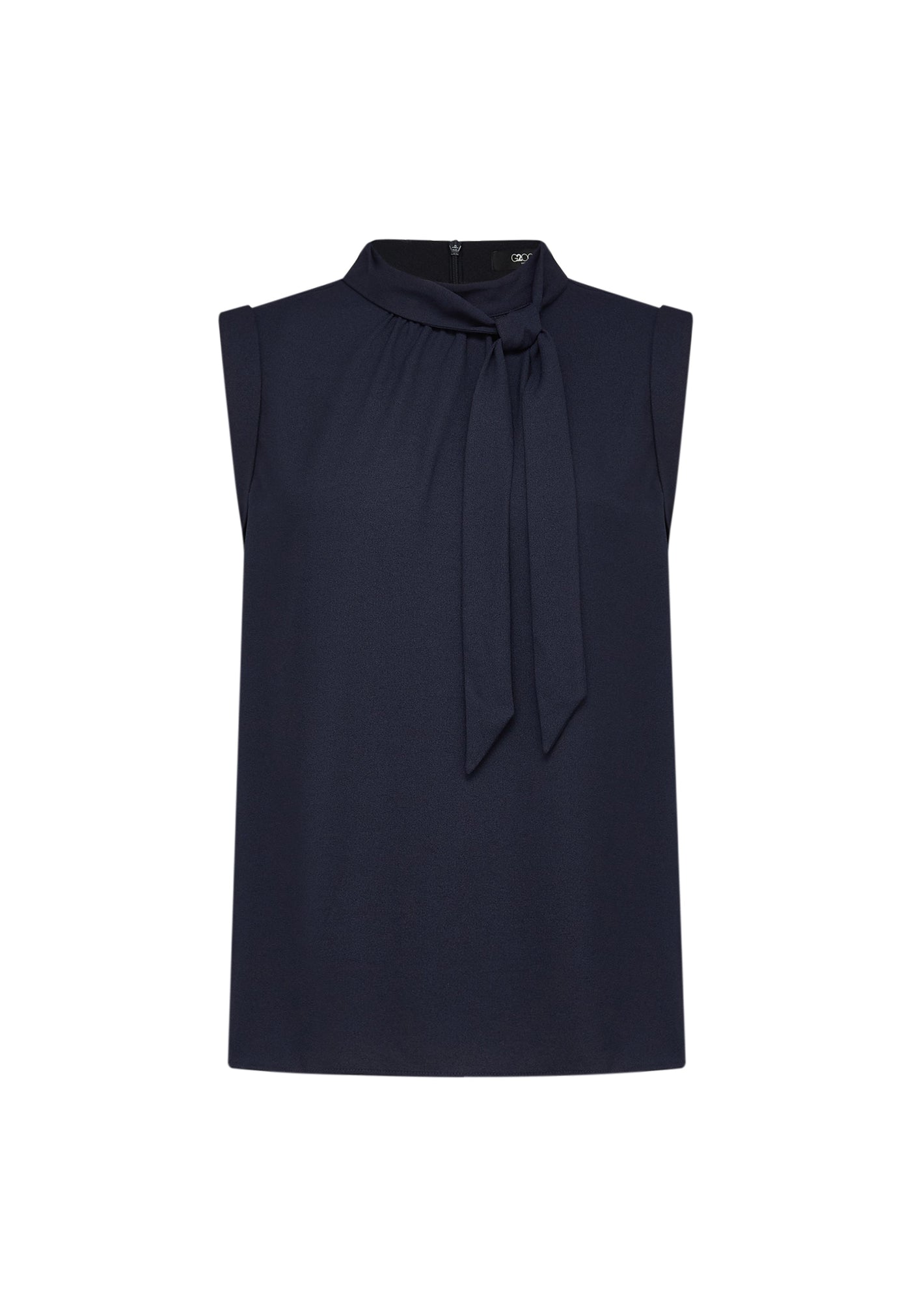 Women Clothing Crepe Stand Collar With Detachable Tie Sleeveless Blouse Regular Fit