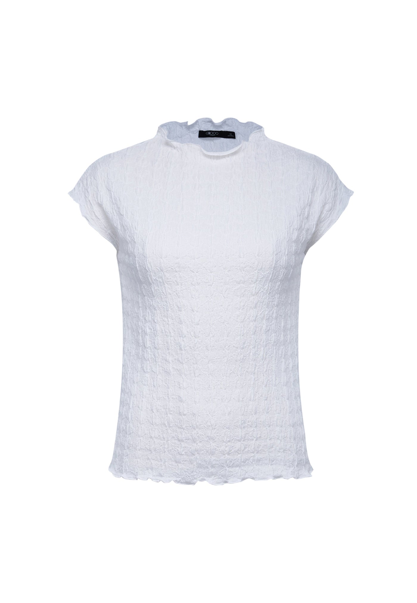 Women Clothing Mock Neck Texture Cap Sleeve Knit Tee Slim Fit