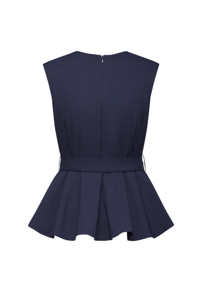 Women Clothing V-Neck Top With Peplum Hem Sleeveless Blouse Regular Fit