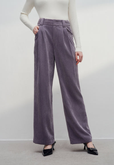 Women Clothing Corduroy Relaxed Casual Pants Straight Leg