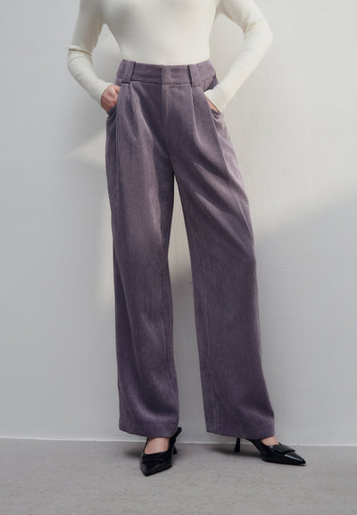 Women Clothing Corduroy Relaxed Casual Pants Straight Leg