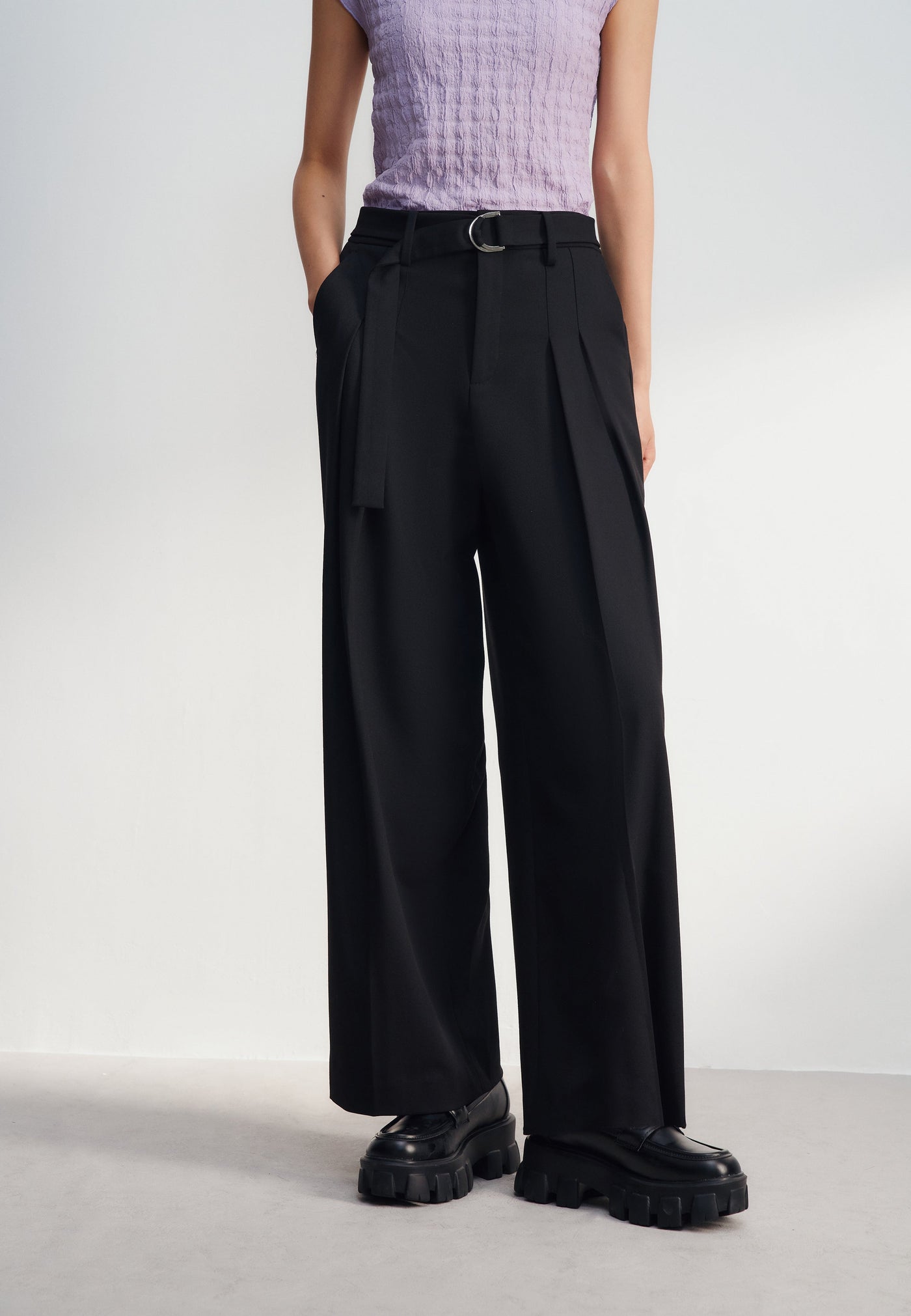 Women Clothing Wide Leg Casual Pants With Belt Wide leg