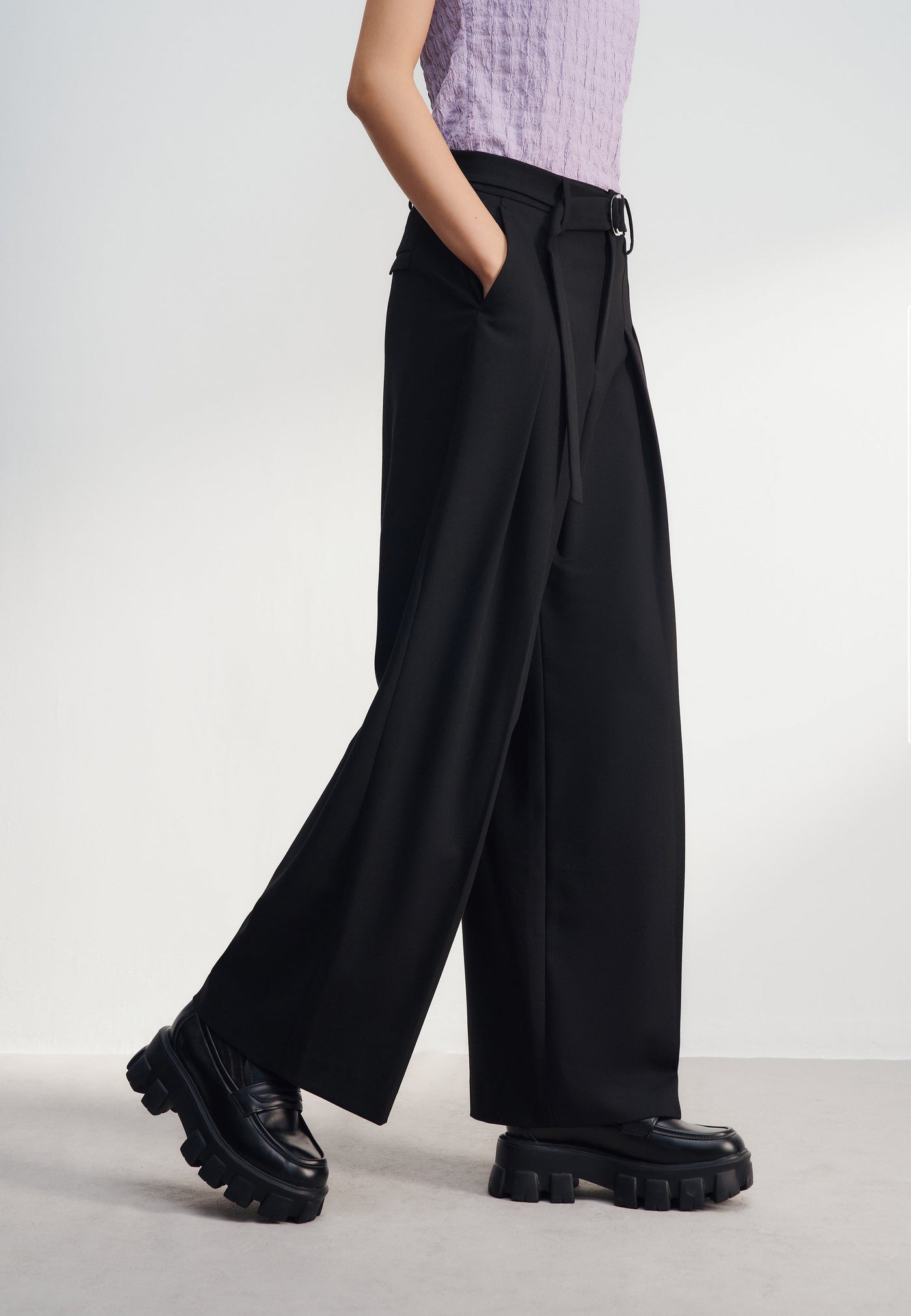 Women Clothing Wide Leg Casual Pants With Belt Wide leg