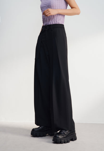 Women Clothing Wide Leg Casual Pants With Belt Wide leg