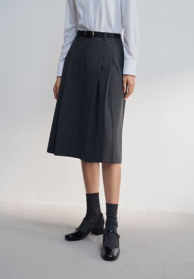 Women Clothing Twill A-Line Midi Skirt With Belt A-Shape
