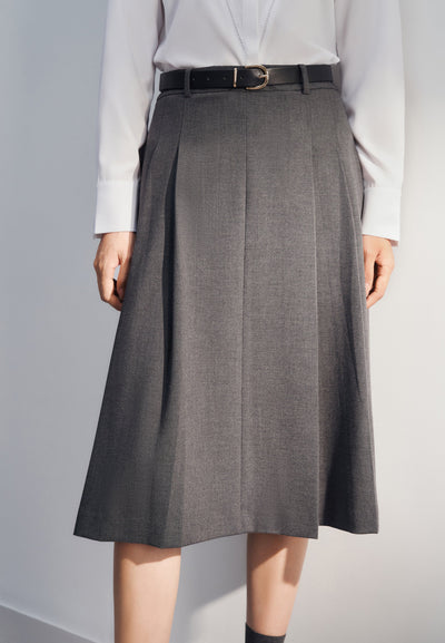 Women Clothing Twill A-Line Midi Skirt With Belt A-Shape