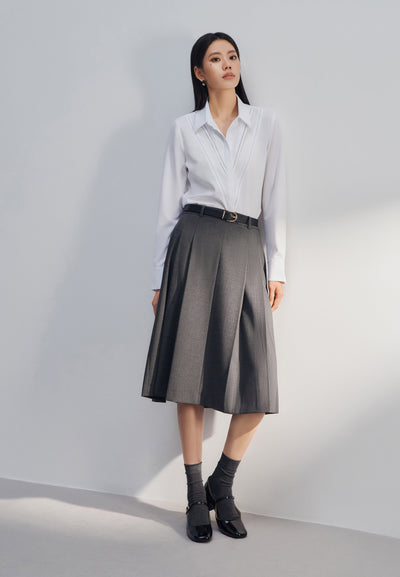 Women Clothing Twill A-Line Midi Skirt With Belt A-Shape