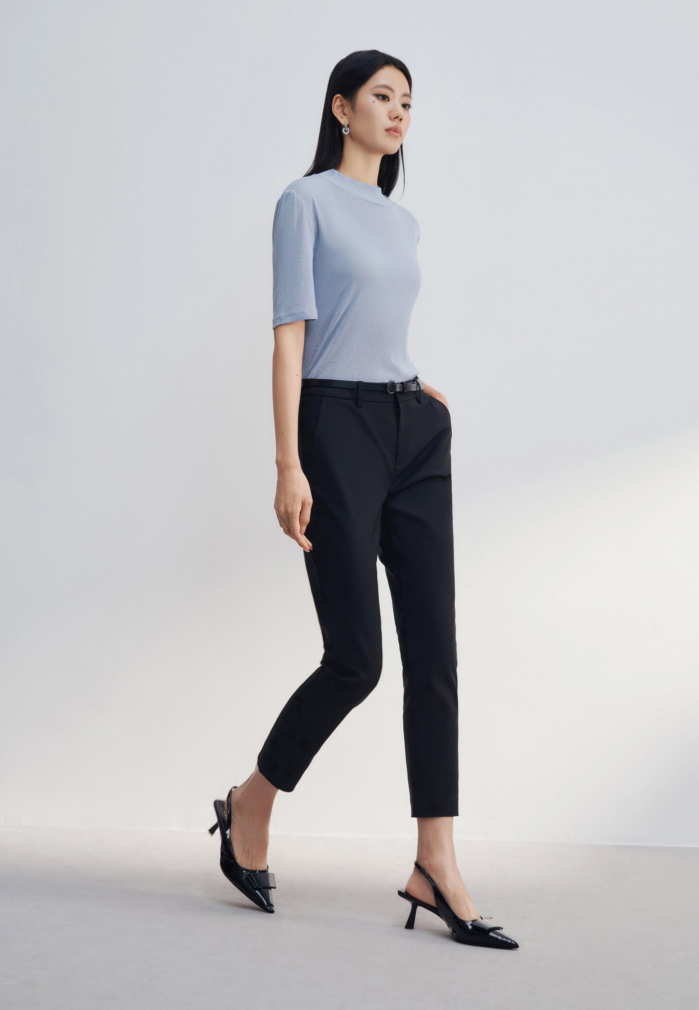 Women Clothing Cotton Blend Cropped Skinny Casual Pants With Belt Cropped Skinny Shape