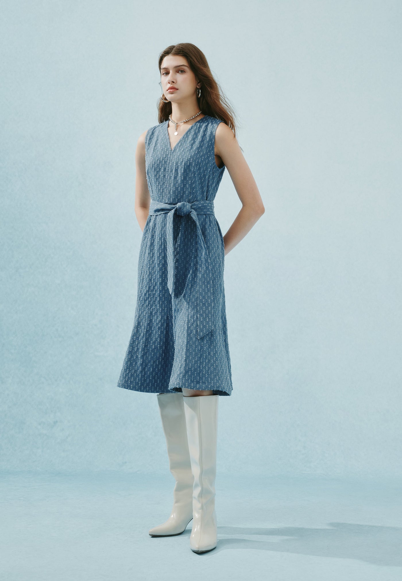 Women Clothing Cotton Denim Dress Fit & Flare Shape