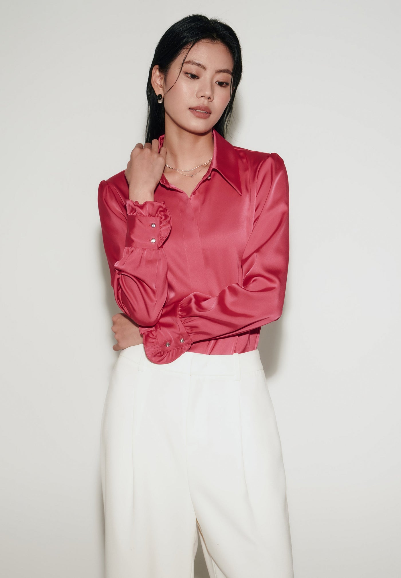 Women Clothing Poly Satin Collared Blouse Regular Fit