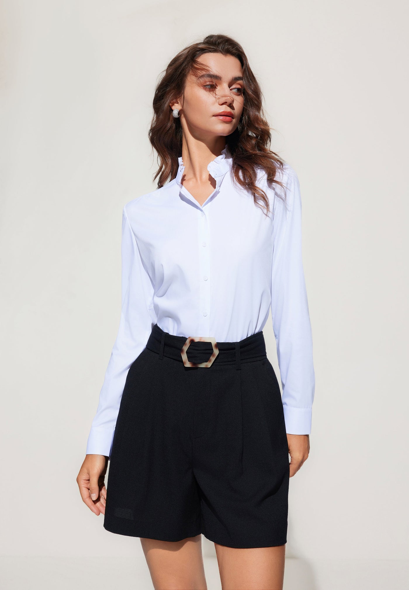 Women Clothing Modal Ruffled Collar Shirt Slim Fit