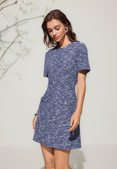 Women Clothing Knit Tweed Dress A-Shape