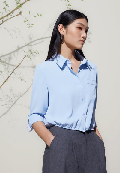 Women Clothing Satin Rolled Sleeves Shirt Blouse Regular Fit