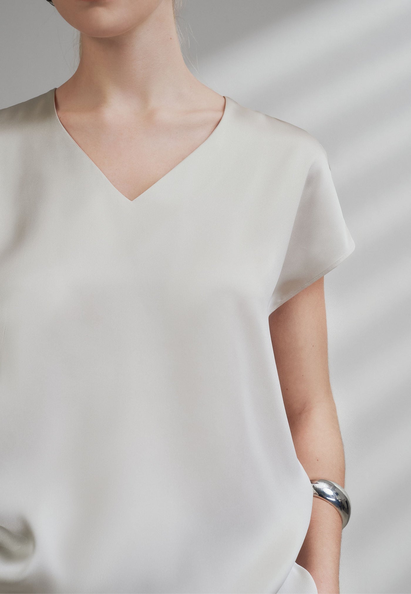 Women Clothing Satin V Neck Scarf Blouse Regular Fit