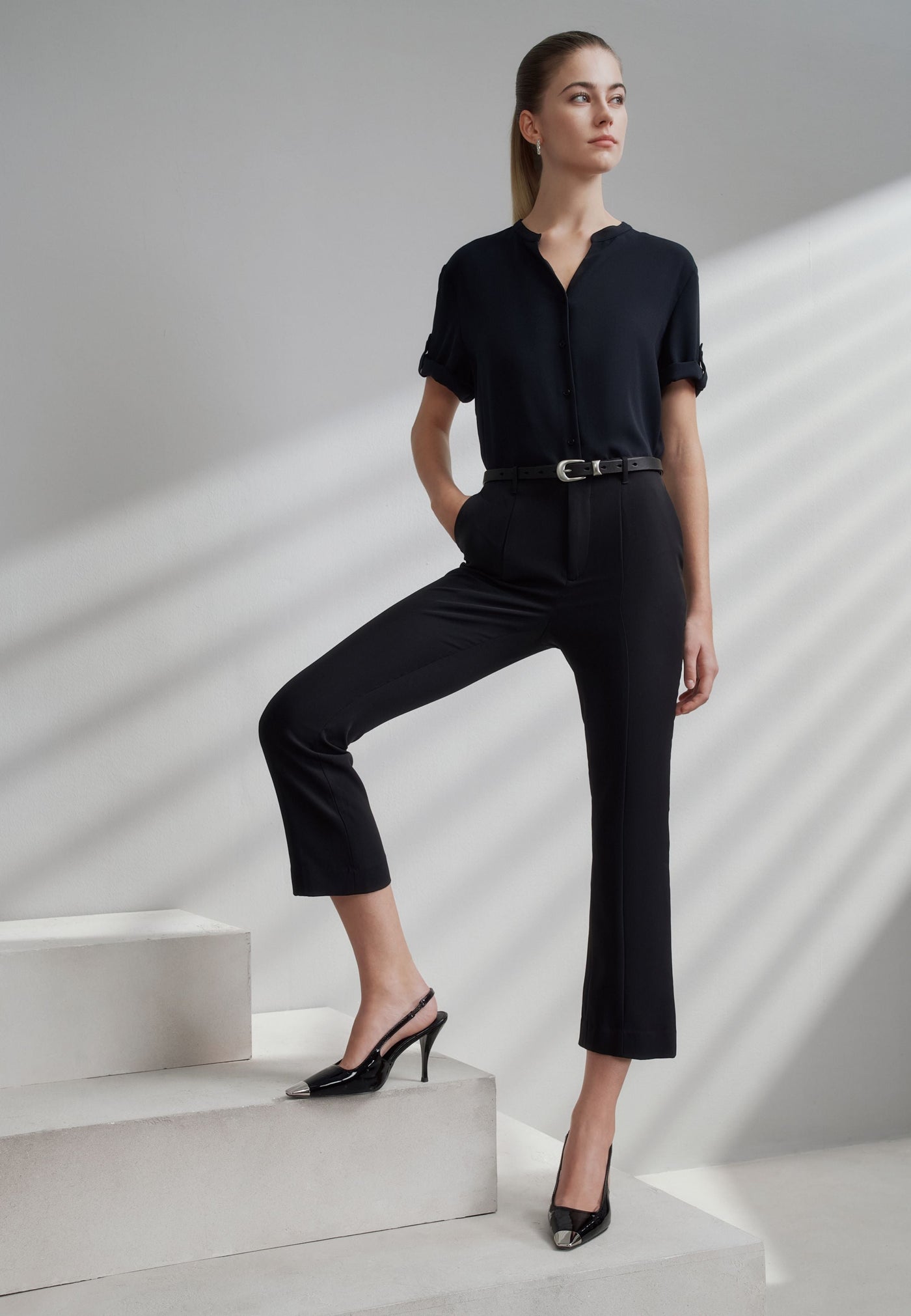 Women Clothing Multi-Way Stretch Slim Boots Pants With Belt Slim Boot
