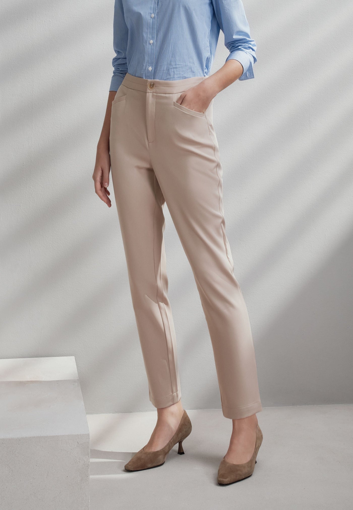Women Clothing Multi-Way Stretch Cropped Cigarette Casual Pants Cropped Cigarette Shape