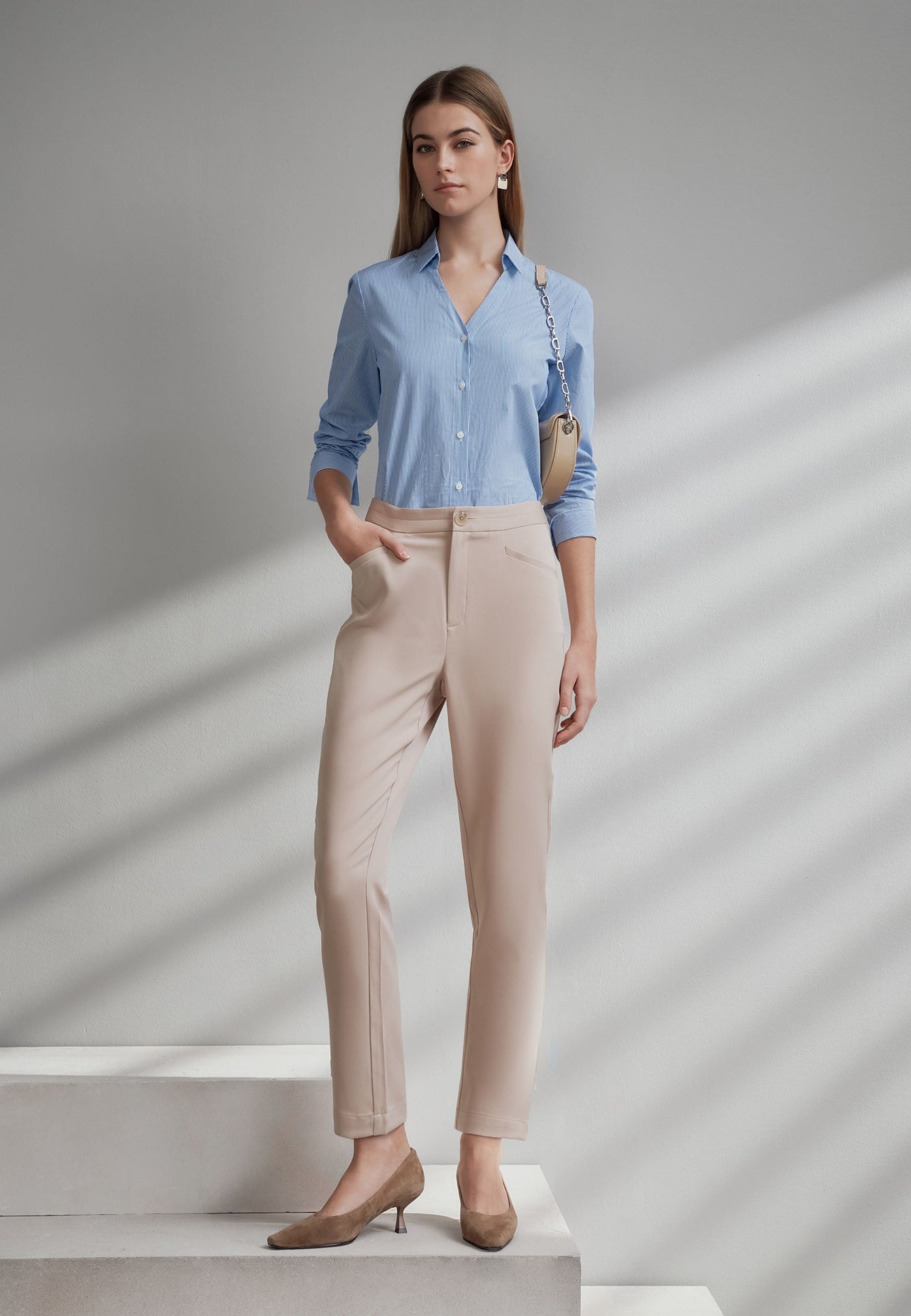 Women Clothing Multi-Way Stretch Cropped Cigarette Casual Pants Cropped Cigarette Shape