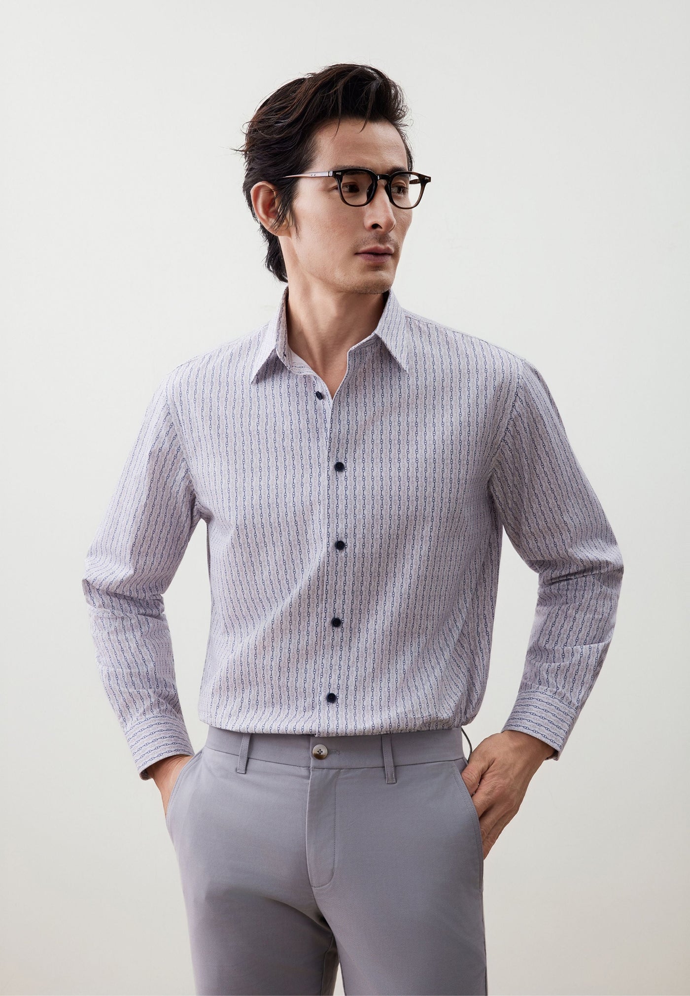 เสื้อเชิ้ตแขนยาวลำลองสำหรับผู้ชาย Comfort Fit