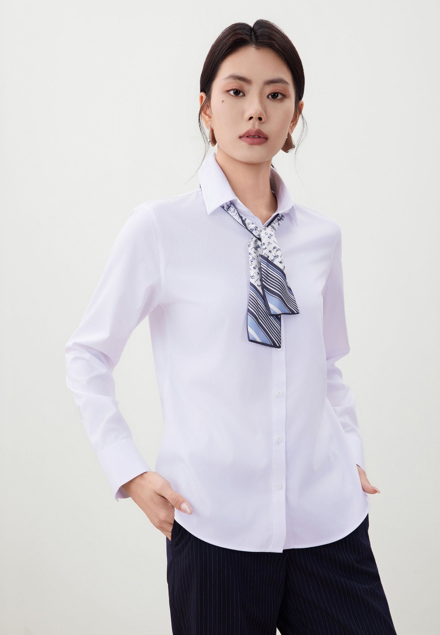 Women Clothing Scarf Textured Shirt Slim Fit