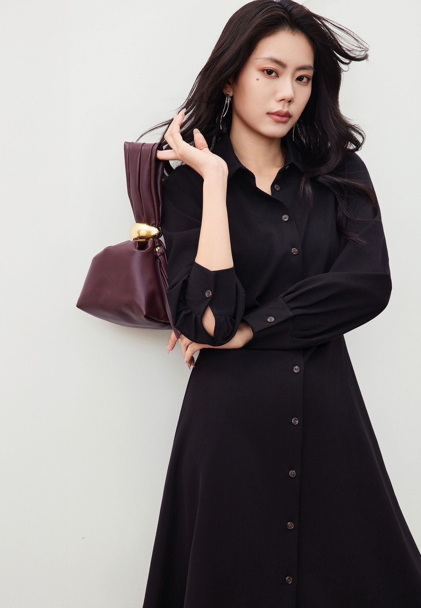Women Clothing Twill Maxi Shirt Dress Fit & Flare