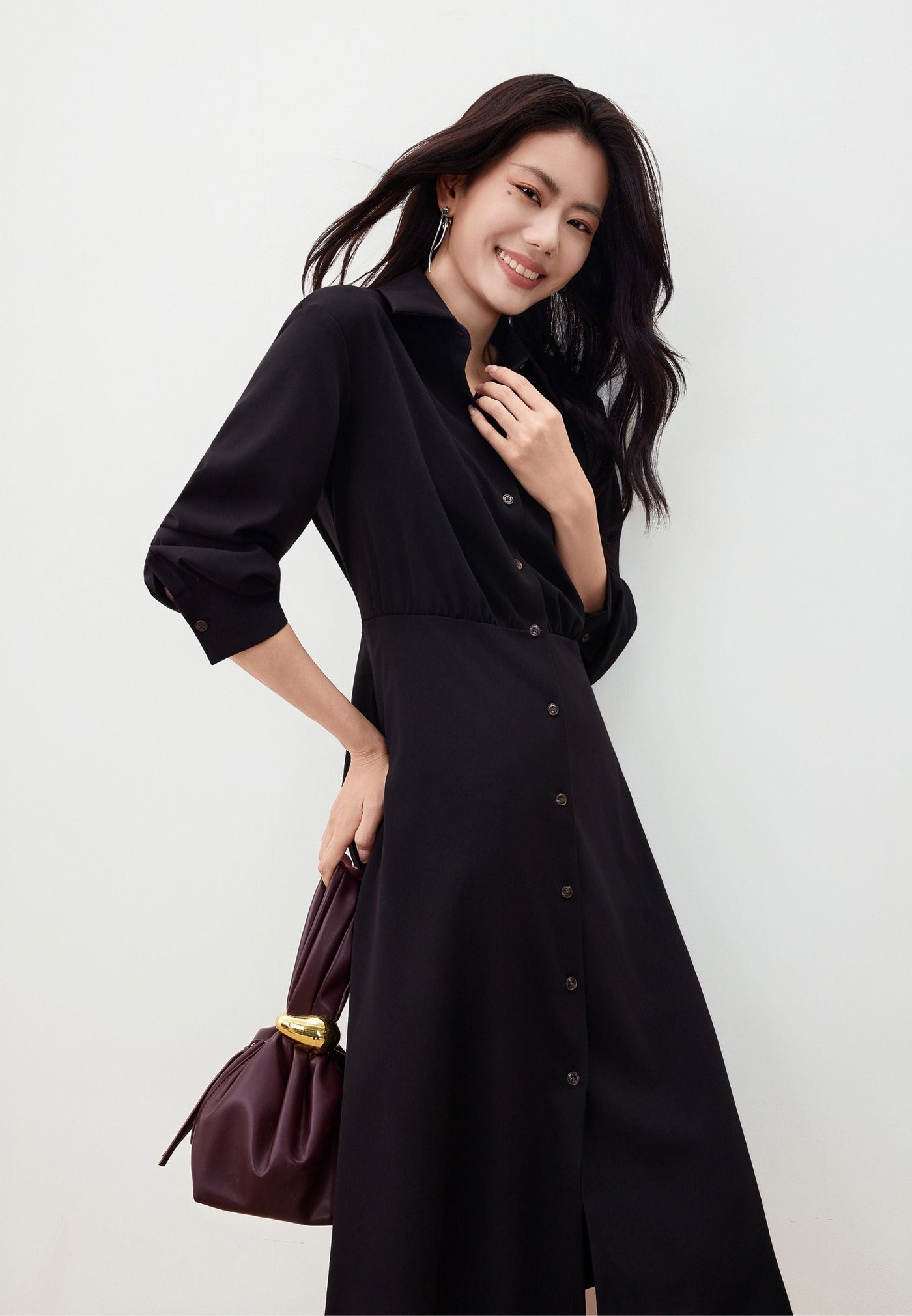 Women Clothing Twill Maxi Shirt Dress Fit & Flare