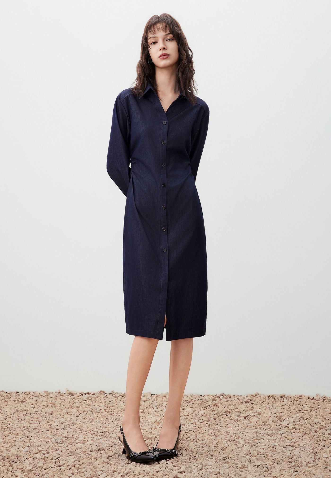 Women Clothing Twill Maxi Shirt Dress Fitted