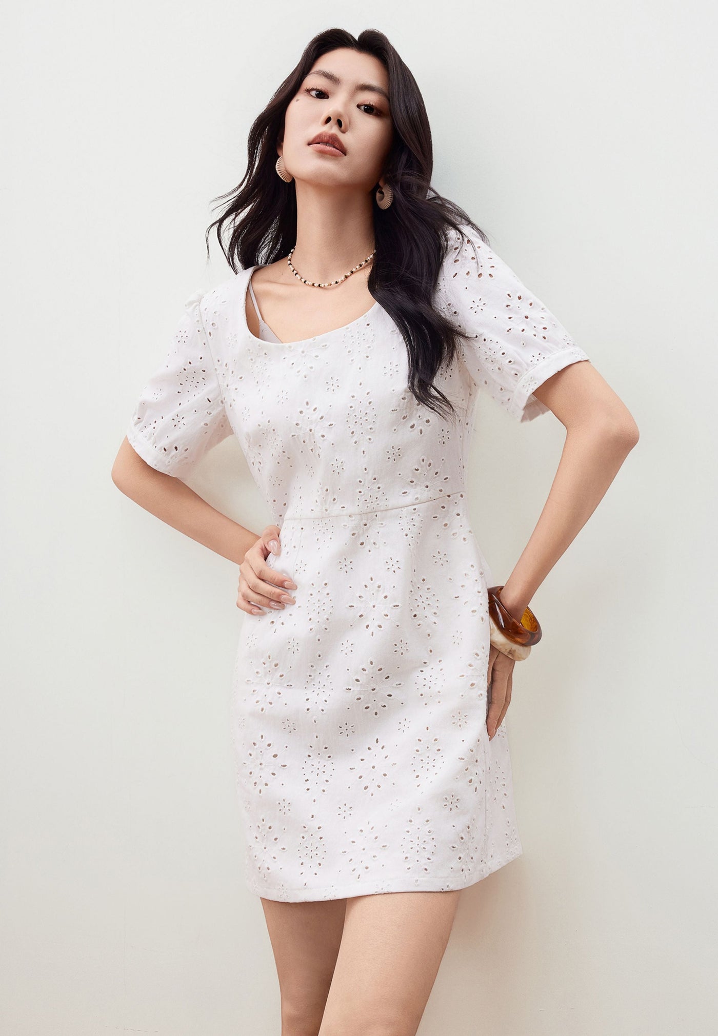 Women Clothing Embroidered Scoop Neck Dress A Shape