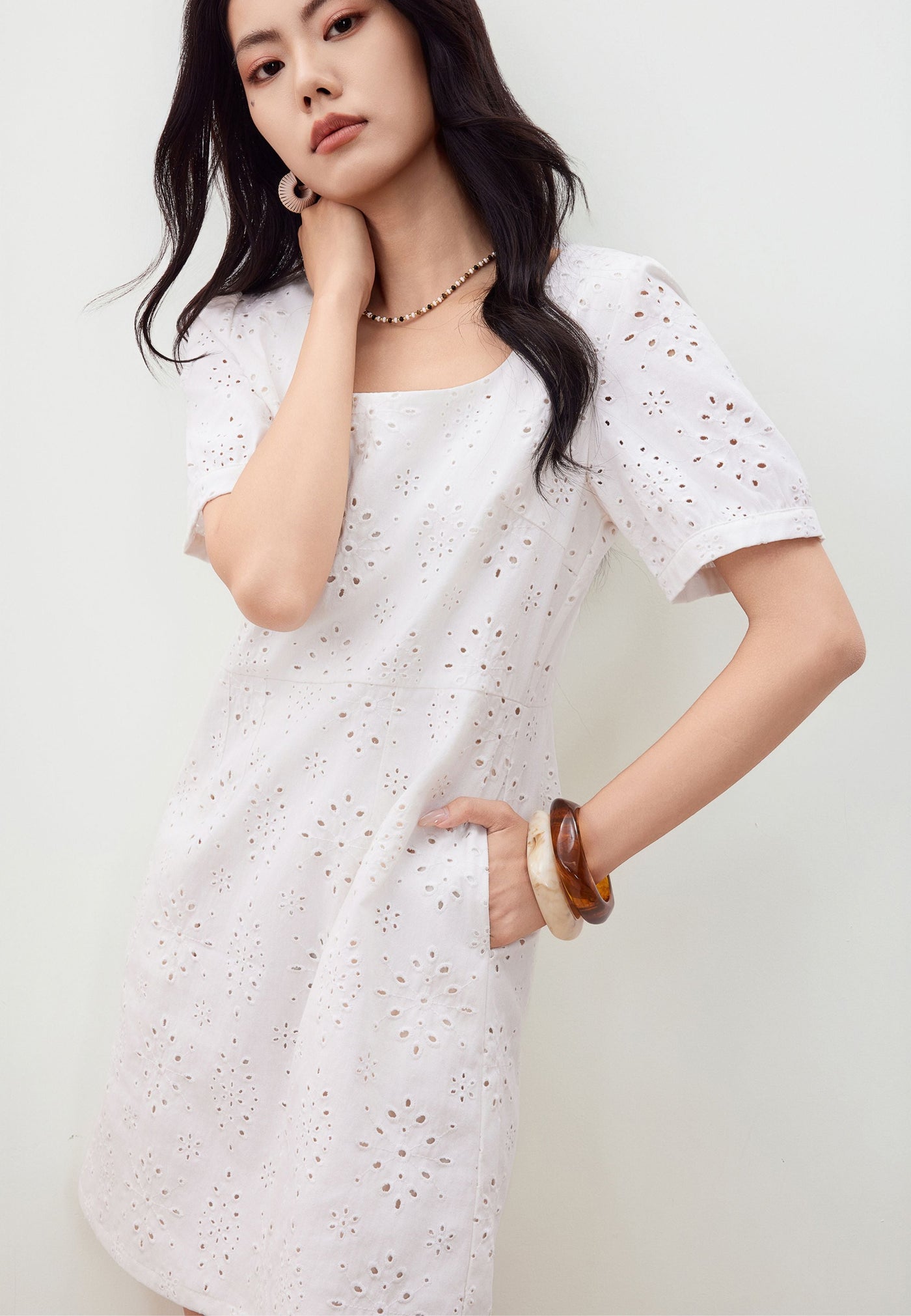 Women Clothing Embroidered Scoop Neck Dress A Shape