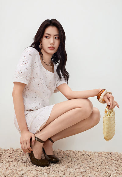 Women Clothing Embroidered Scoop Neck Dress A Shape