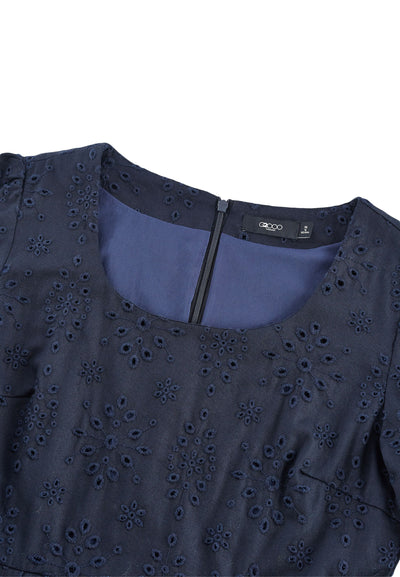 Women Clothing Embroidered Scoop Neck Dress A Shape