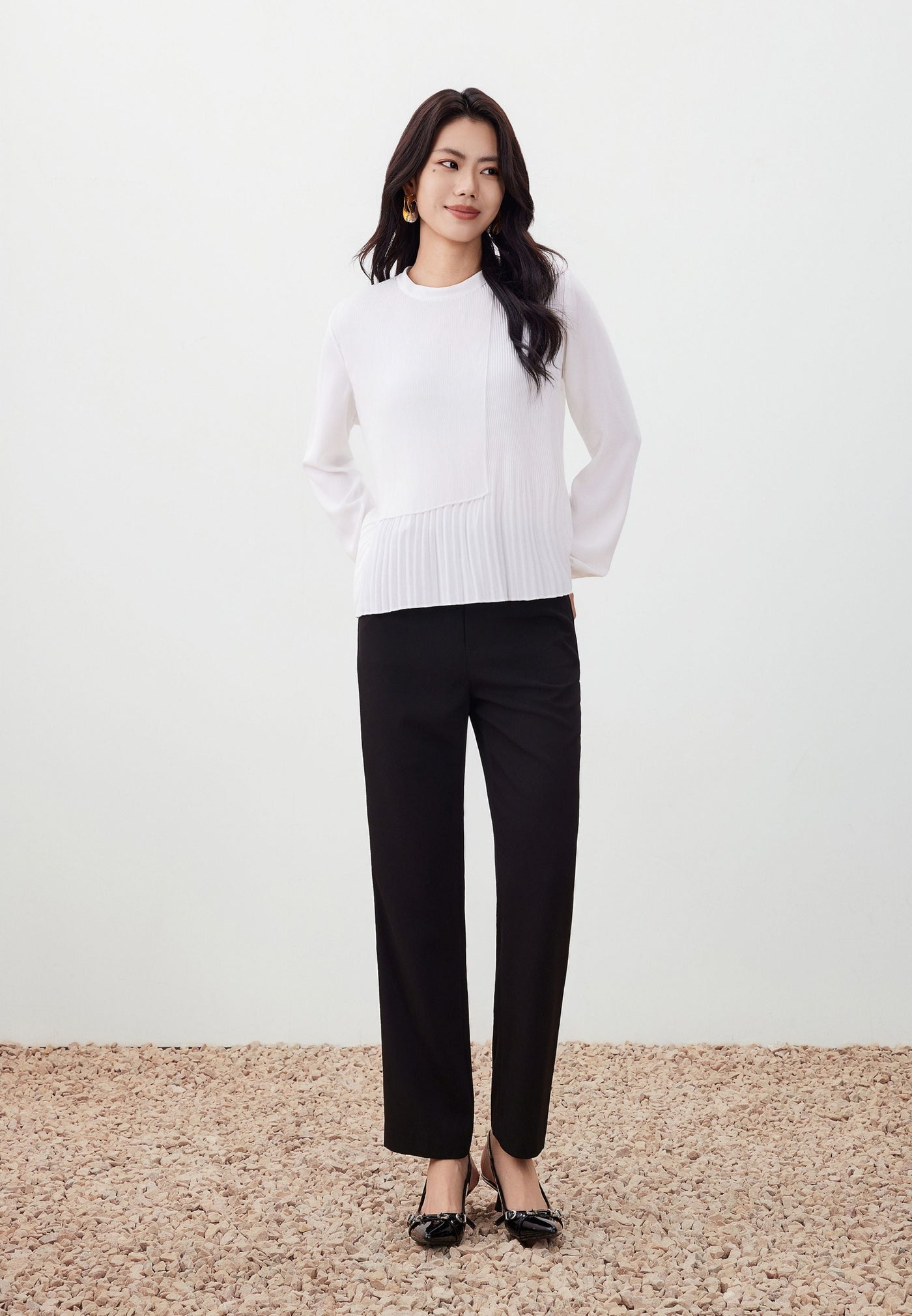 Women Clothing Gradient Pleat Puff Sleeve Blouse Regular Fit