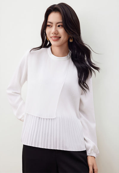 Women Clothing Gradient Pleat Puff Sleeve Blouse Regular Fit