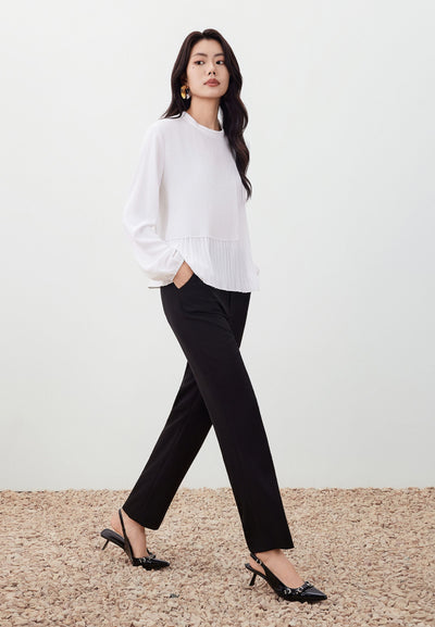 Women Clothing Gradient Pleat Puff Sleeve Blouse Regular Fit