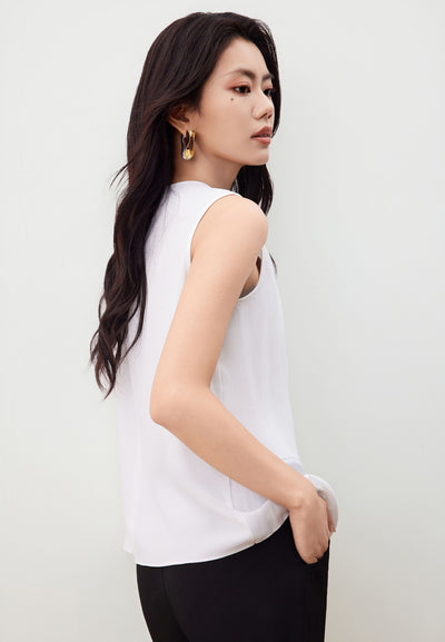 Women Clothing Sleeveless Gradient Pleat Puff Shoulder Blouse Regular Fit