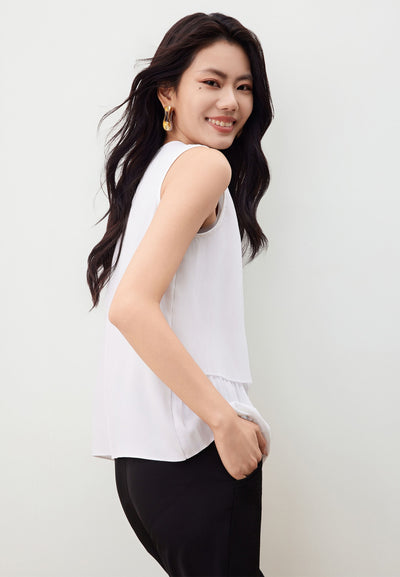 Women Clothing Sleeveless Gradient Pleat Puff Shoulder Blouse Regular Fit