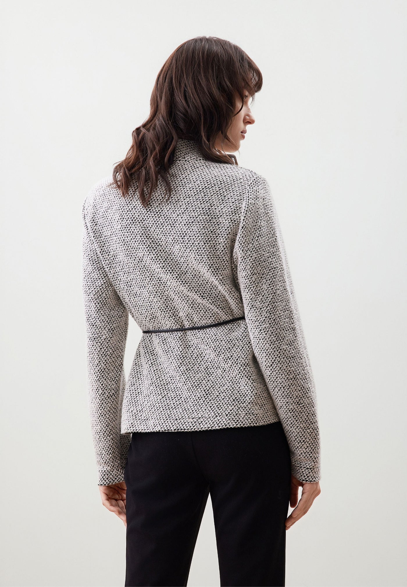 Women Clothing Tweed Knit Cardigan with Tie Regular Fit