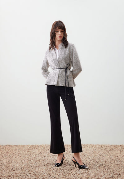Women Clothing Tweed Knit Cardigan with Tie Regular Fit